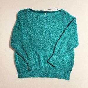 Free People Teal Crew Neck Sweater Size Small Oversized